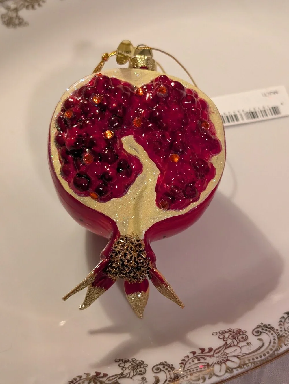 Glass Red Pomegranate Holiday Ornament with Sparkle